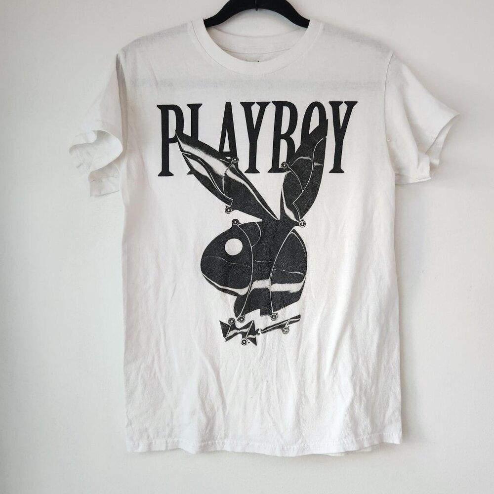Playboy Bunny White Graphic T-Shirt Tee Shirt Classic Casual Men's S
